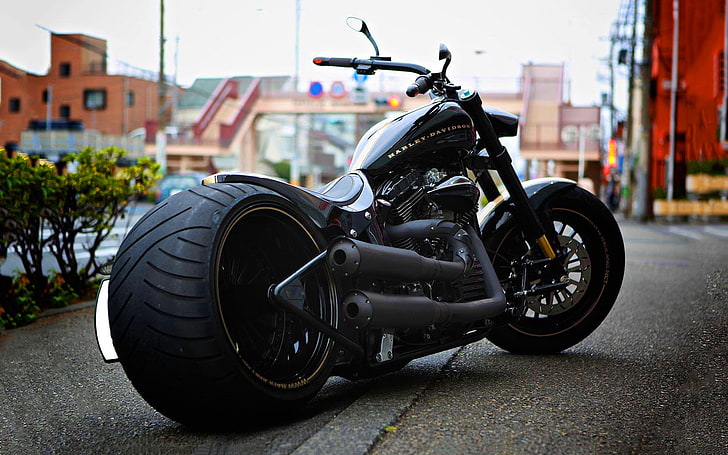 black cruiser motorcycle, harley-davidson, vintage, softail, transportation, HD wallpaper