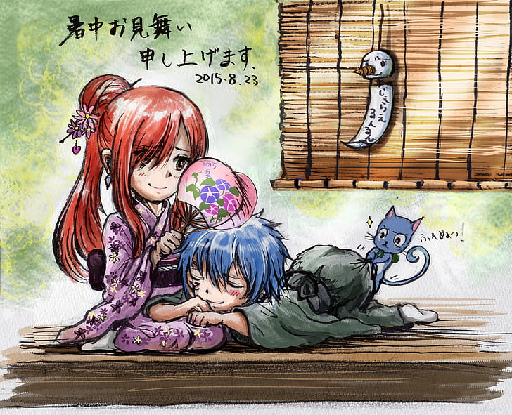 Anime, Fairy Tail, Erza Scarlet, Happy (Fairy Tail), Jellal Fernandes