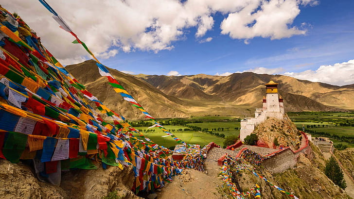 mountains, tower, China, Tibet, Palace, Yungbulakang Palace, HD wallpaper