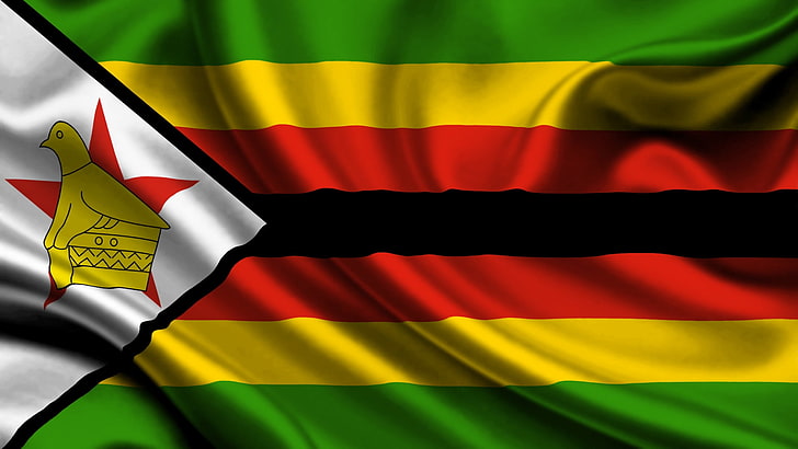 Zimbabwe flag, atlas, cloth, silk, symbolism, national Landmark