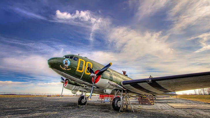 Dc3 Dakota The Greatest Plane Ever Made Hdr, airfield, clouds, HD wallpaper