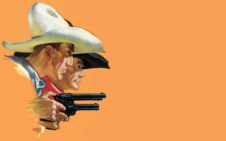 two cowboys digital wallpaper, revolver, wild West, Stetson, The Wild West