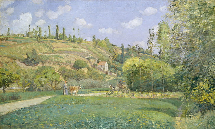 landscape, picture, Camille Pissarro, The shepherd in Alegerile. Auvers-sur-Oise, HD wallpaper