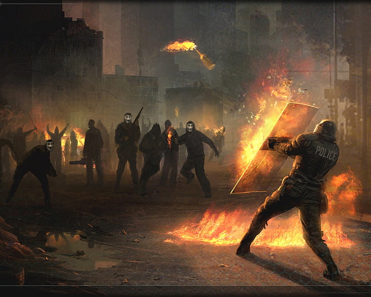 Insurgency, rebellion, Anonymous, Molotov, group of people, HD wallpaper
