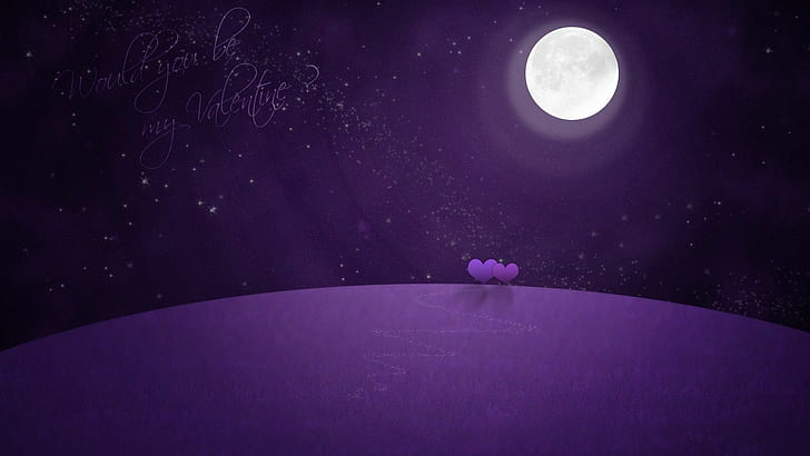 Valentines Day Purple Violet HD, white full moon