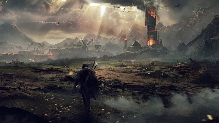 man walking near field illustration, video games, The Lord of the Rings, HD wallpaper