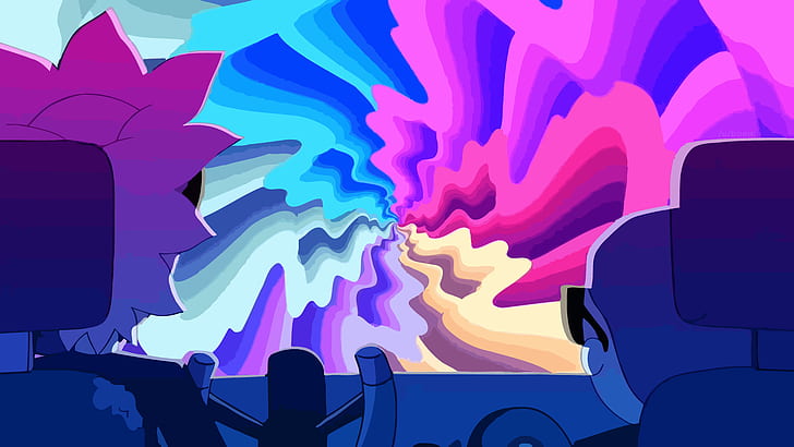 Rick and Morty, car, Run the Jewels, vector graphics, rainbows, HD wallpaper