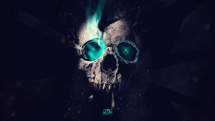 HD wallpaper: human skull illustration, artwork, neon, digital art, cyan,  black background | Wallpaper Flare