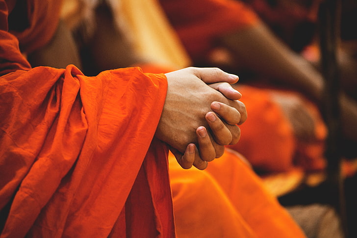 human hands, monk, buddhist, buddhism, belief, religion, spirituality, HD wallpaper