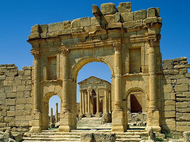 ruins, ancient, Tunisia, temple, Roman, history, the past, old ruin, HD wallpaper