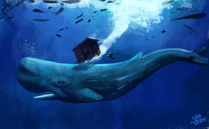 artwork, animals, whale, underwater, sea, fish, swimming, animals in the wild, HD wallpaper