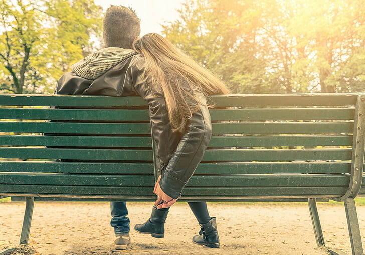 Romance on park bench, date, girl, boy, HD wallpaper