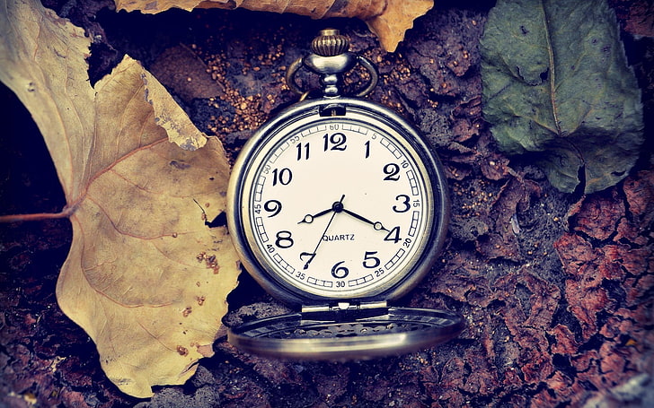 silver-colored pocket watch, clocks, vintage, time, number, instrument of time