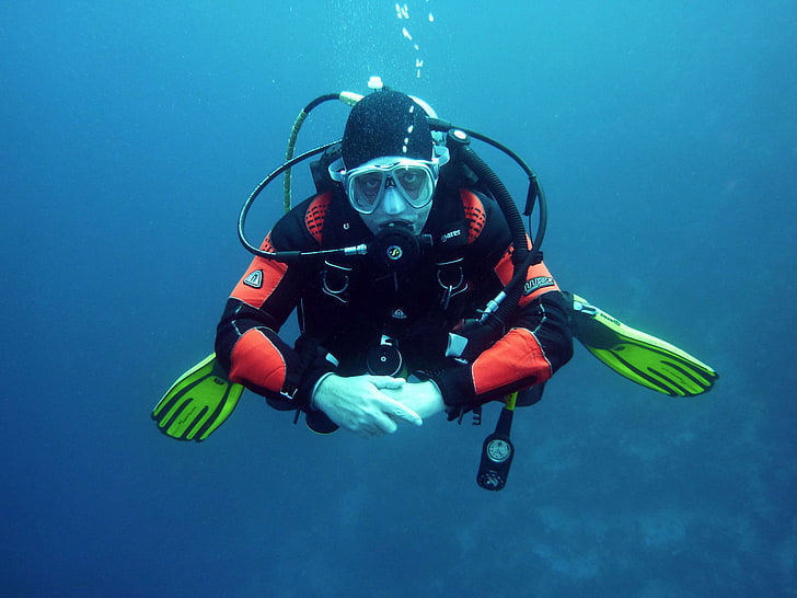 deep, diver, diving suit, ocean, scuba diving, sea, underwater, HD wallpaper