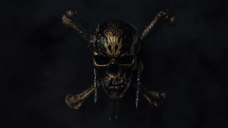 Pirates of The Caribbean cover, skull, studio shot, indoors, black background