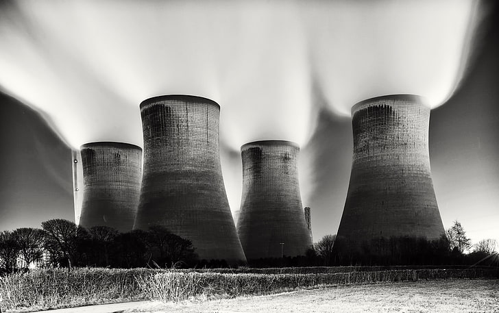 photography, monochrome, power plant, industrial, technology, HD wallpaper