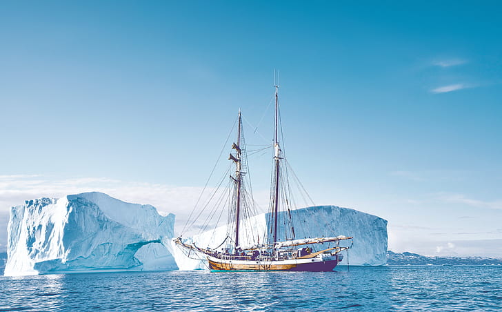 Travel, Sailing Ship, Greenland, Icebergs, Europe, Denmark, Explore, HD wallpaper