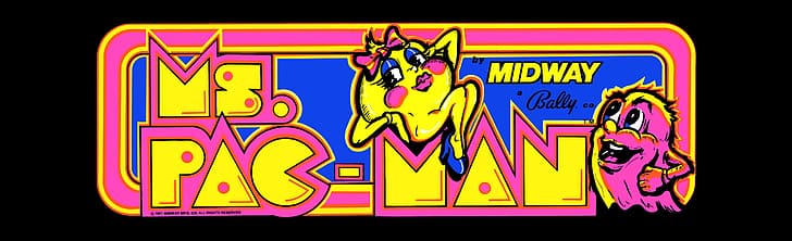 arcade cabinet, video game art, arcade marquee, Ms. Pac-Man