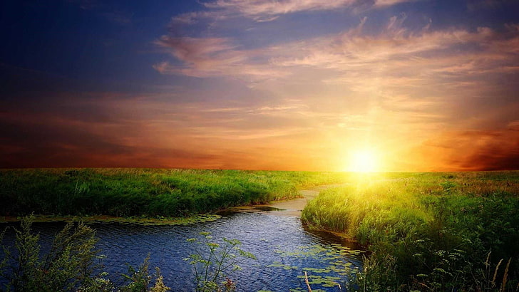 HD wallpaper: sunrise, landscape, canal, bright, moorland, wetlands, sky |  Wallpaper Flare
