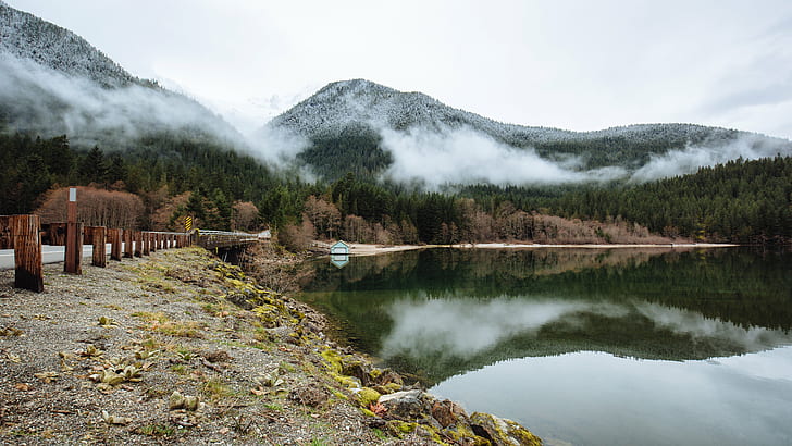 lake near mountain photography during daytime, landscape, reflection, HD wallpaper