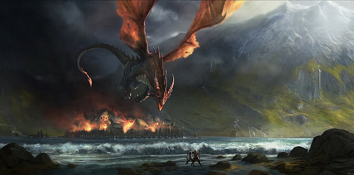dragon game poster, fire, burning, fire - natural phenomenon, HD wallpaper