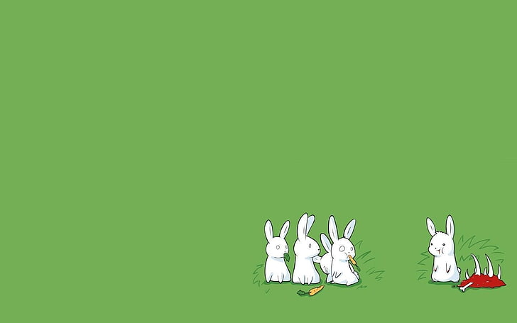 five white rabbits wallpaper, carnivore, green background, minimalism