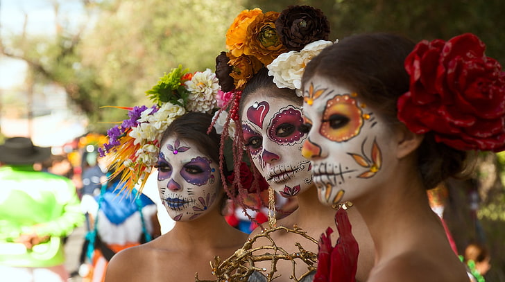 women, model, makeup, Dia de los Muertos, costume, paint, young adult, HD wallpaper