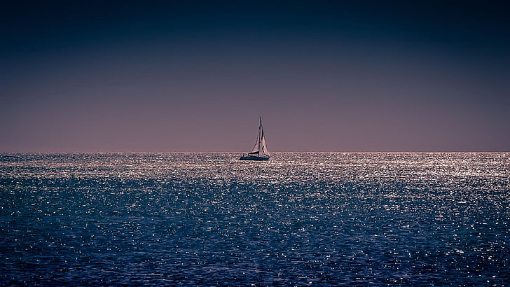 horizon, boat, sea, sail, calmness, peace, ocean, night, waterscape