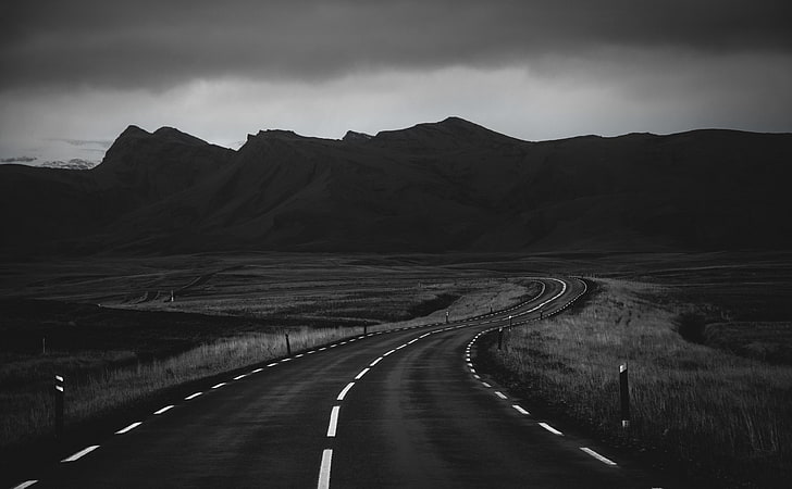 Road In Black And White, gray asphalt road, Dark, Travel, Journey
