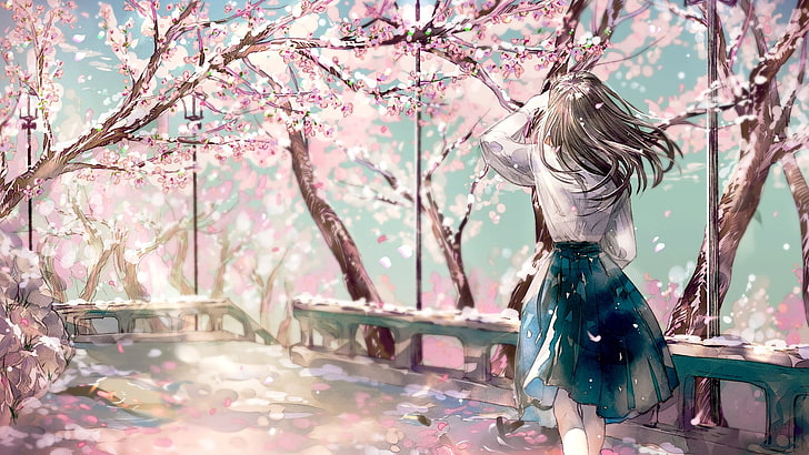 HD wallpaper: cherry blossom, sakura, anime girl, back view, tree, plant |  Wallpaper Flare