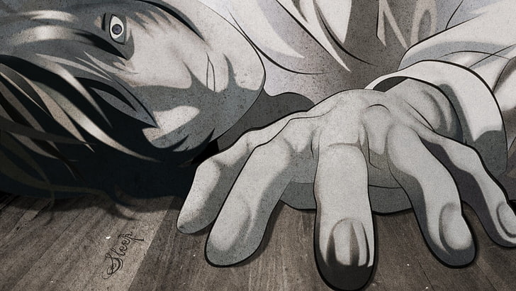 Death Note Light Yagami digital wallpaper, Lawliet L, anime, hands