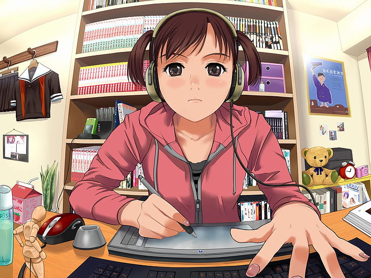 Anime Manga Headphones HD, cartoon/comic, HD wallpaper