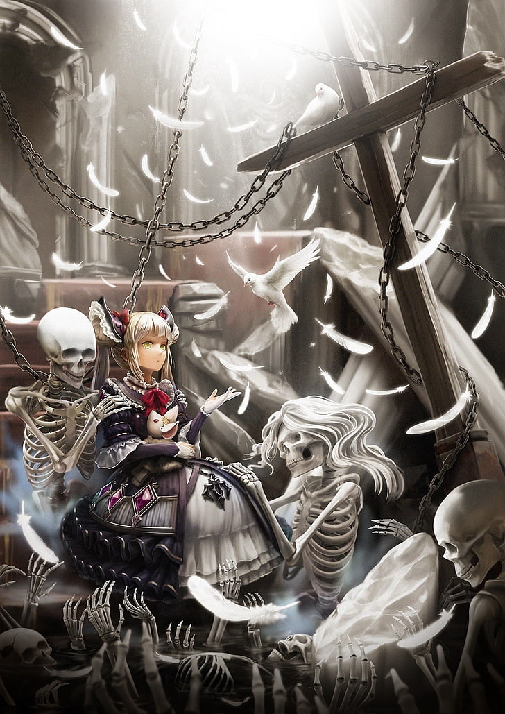 white dove beside female character digital wallpaper, anime, Shadowverse