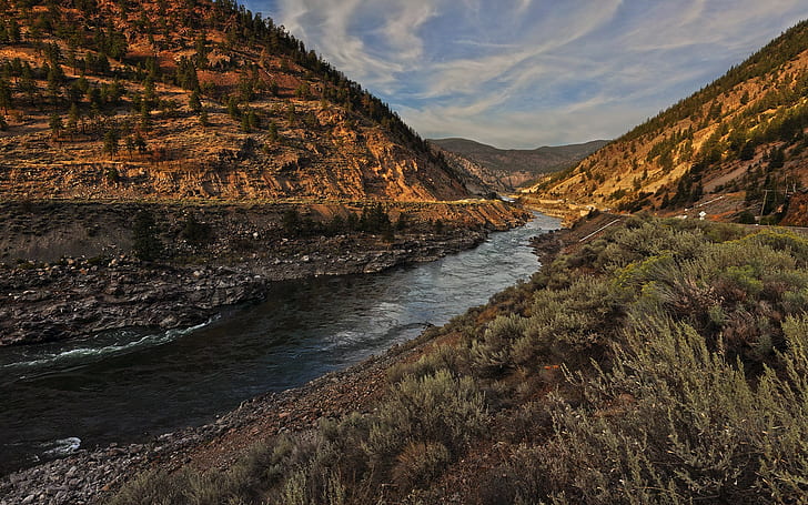 landscape, river, road, Thompson River Valley, HD wallpaper