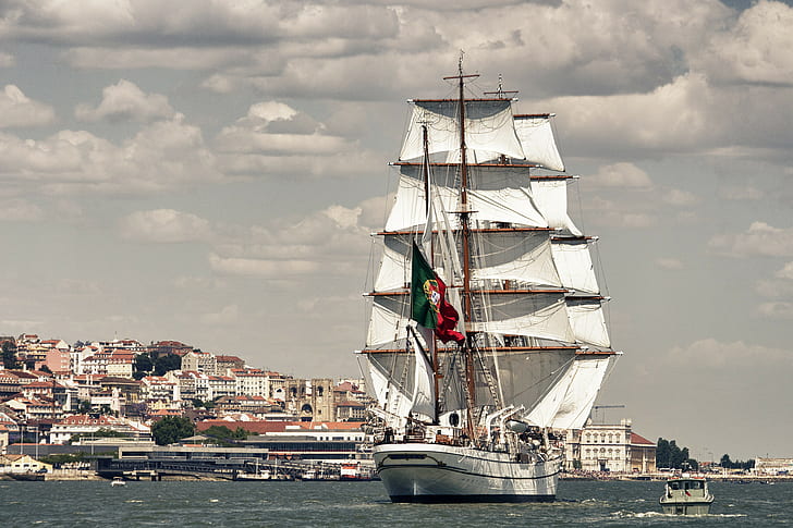 river, sailboat, Portugal, Lisbon, the Tagus river, bark, NRP Sagres III