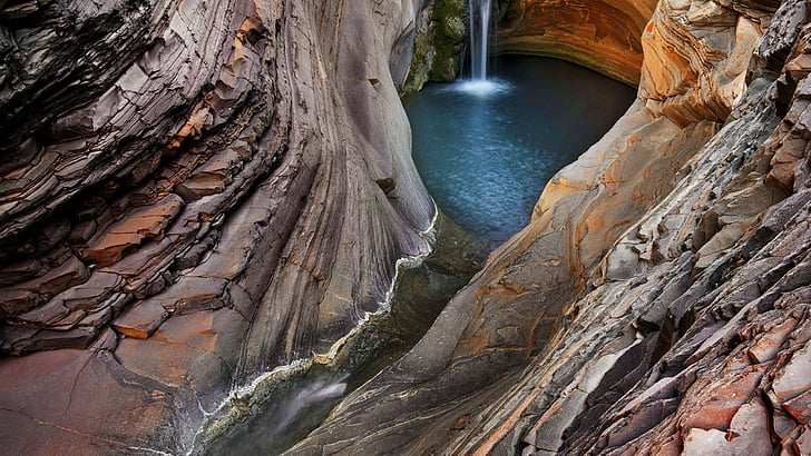 lake in cave photography, Waterfall, 4k, HD wallpaper, Hamersley Gorge, HD wallpaper