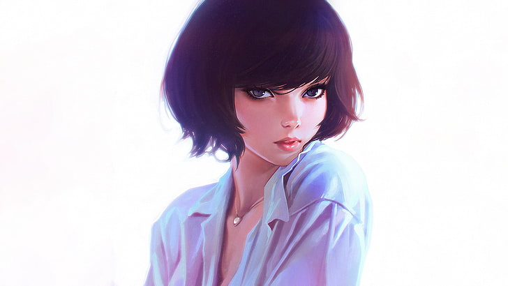 black haired female character wallpaper, Ilya Kuvshinov, dark hair, HD wallpaper