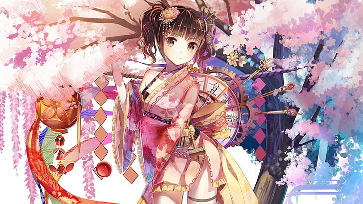 koutetsujou no kabaneri, mumei, japanese clothes, sakura blossom, HD wallpaper