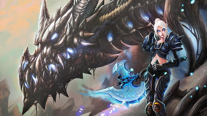 woman and dragon illustration, World of Warcraft, Blood Elf, death knights, HD wallpaper