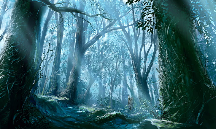 mushishi, ginko, walking, forest, trees, Anime, HD wallpaper