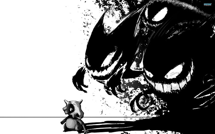 black and white skull illustration, artwork, monochrome, Pokémon