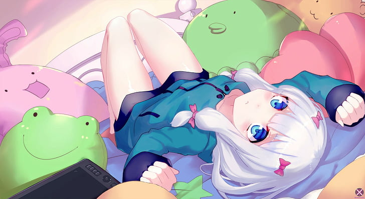 Eromanga-sensei, Izumi Sagiri, anime girls, blue eyes