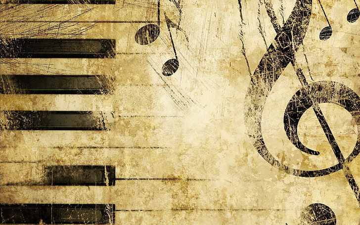 keys, treble clef, music, notes, backgrounds, dirty, old, wood - Material