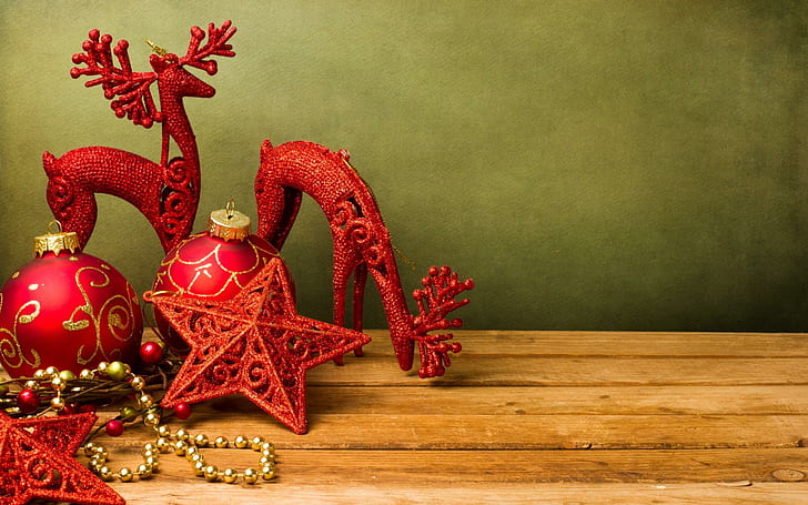Merry Christmas Balls New Year Toys Deer Stars, HD wallpaper