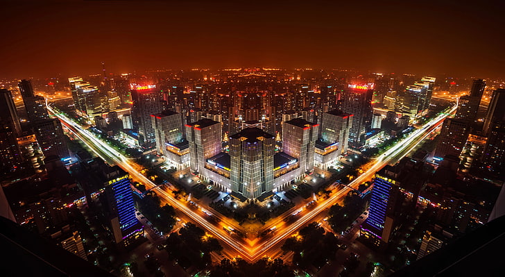 Night lights, China, Skyline, Beijing, 4K, illuminated, city, HD wallpaper