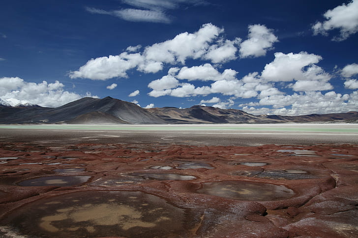 landscape photo of mountain range, SanPedro, ACA, San Pedro de Atacama, HD wallpaper