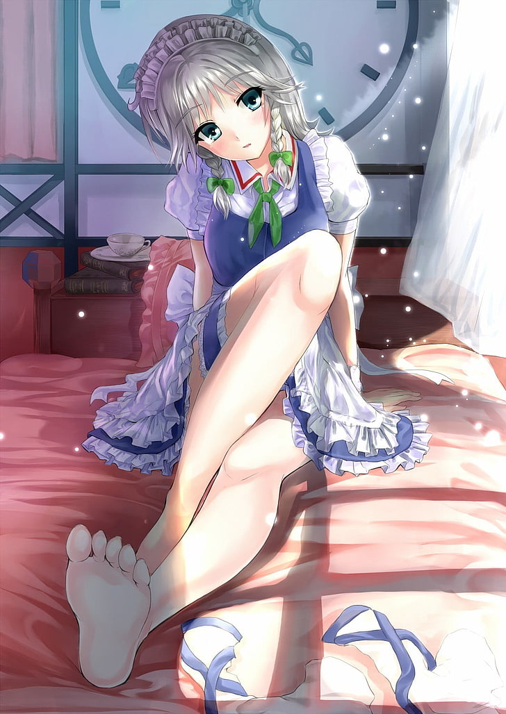 anime character illustration, Touhou, Izayoi Sakuya, feet, women, HD wallpaper
