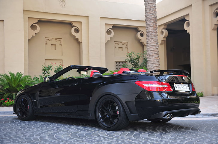 black convertible coupe, car, machine, house, tuning, mercedes BRABUS 800 E V12 Cabriolet, HD wallpaper
