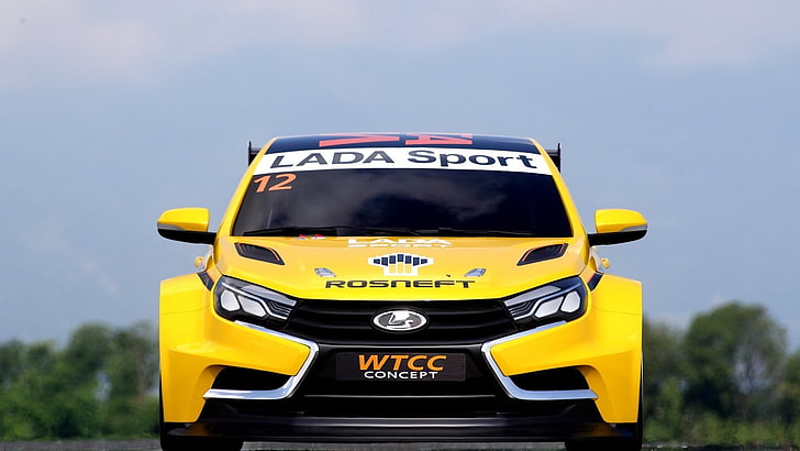 LADA, Vesta, Russia, Lada Sport, car, yellow, WTCC, R.Huff, HD wallpaper