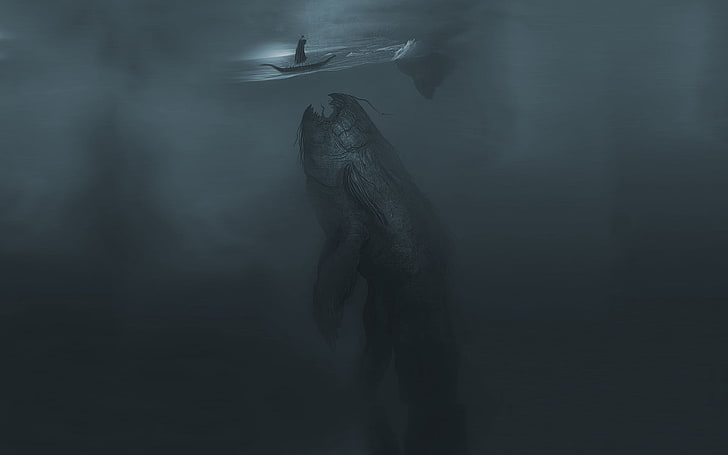 black sea specie illustration, gray sea creature illustration